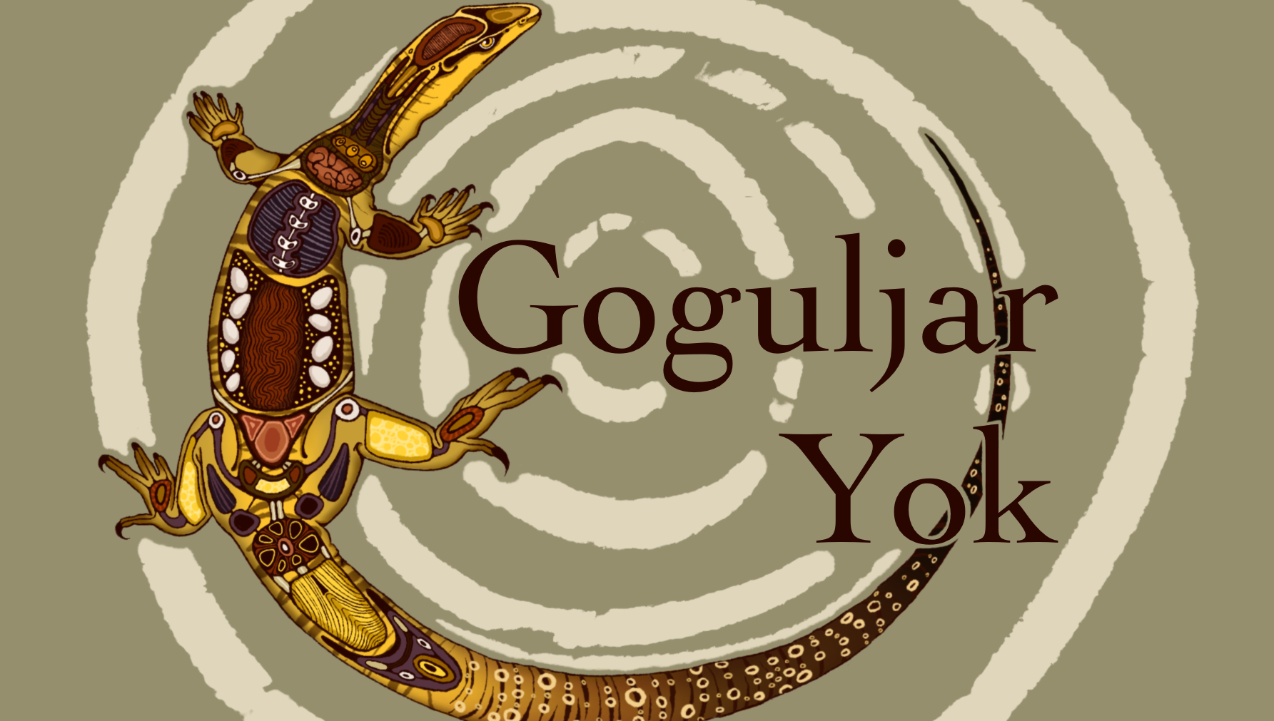 Goguljaryok banner. A goanna wrapped around the words Goguljar Yok.